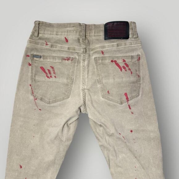 Serenade KILL BILL Men’s Jeans Size 28 L31 Beige with Red Paint - Picture 7 of 9
